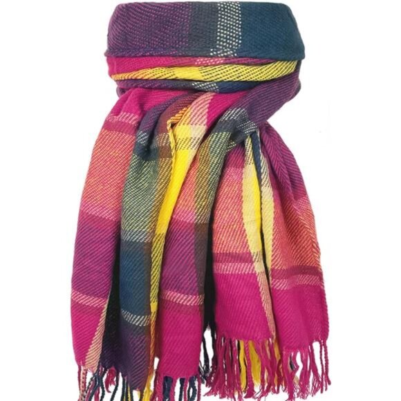 Womens Winter Scarf Plaid Cashmere Feel Long Blanket Shawl Wrap Oversized Warm - Picture 1 of 7